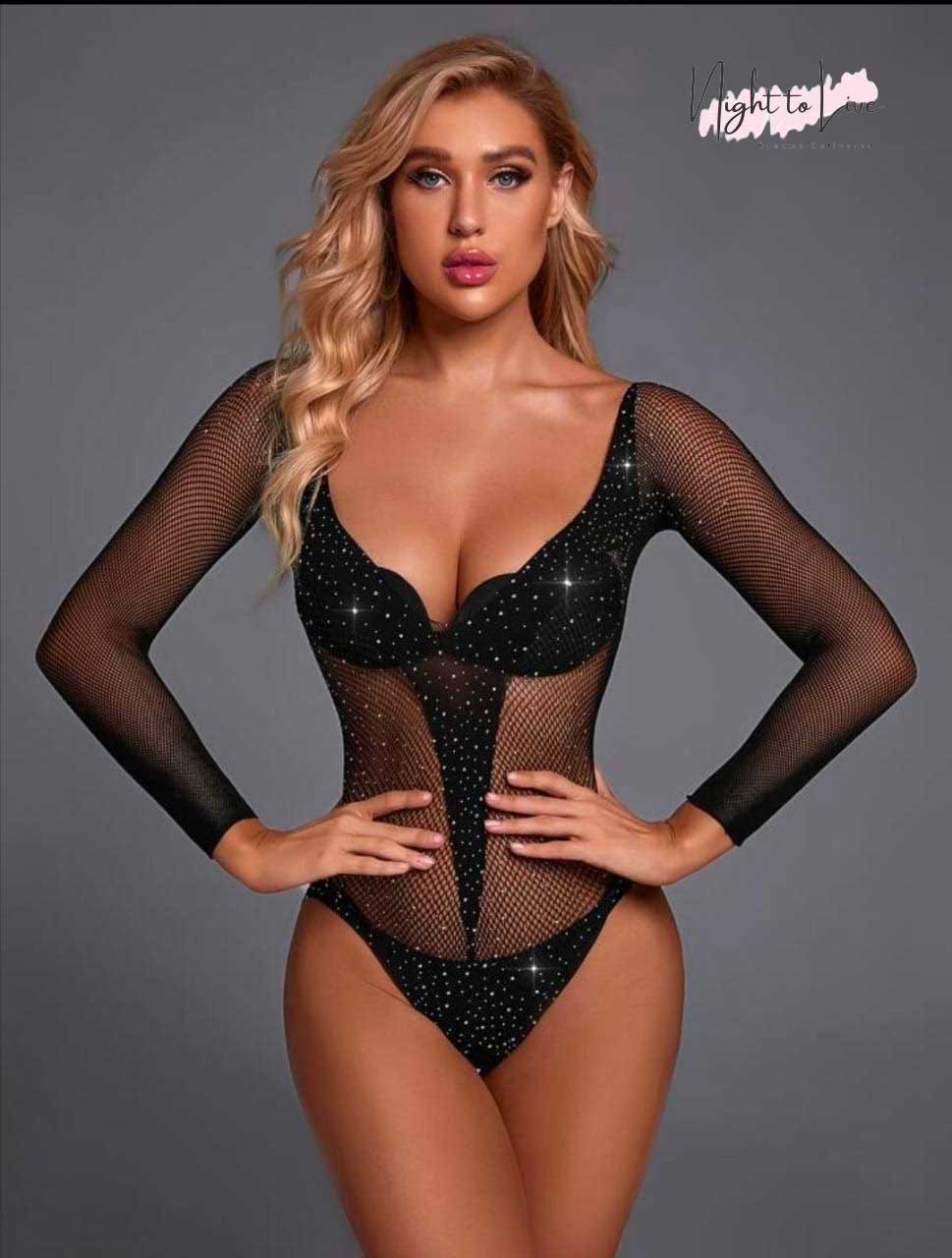 Mesh Fishnet Diamond Bodystocking Lingerie (N-T-L-71)